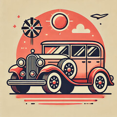 car vintage art and illustration