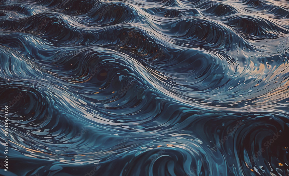 Poster The image is of a body of water with a lot of waves. The water appears to be very deep and the waves are very large