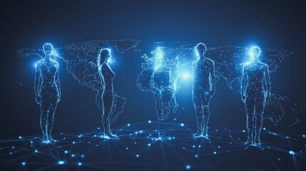 Fototapeta premium abstract professional business team people innovation connection of line from nail node to node on map background , networking concept