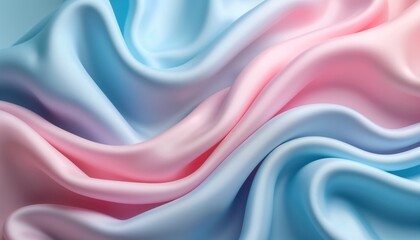 Obraz premium Soft silk fabric with beautiful color gradients from light blue to light pink. Delicate folds, smooth textures create beautiful, elegant look. Luxurious material ideal for wallpapers fashionable