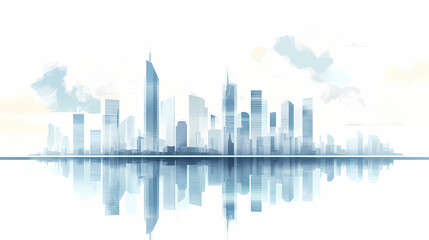 Naklejka premium A futuristic city skyline with transparent buildings. Futuristic City. Illustration