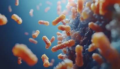 Stunning Microscopic Renderings of Bacteria in Blue and White Backgrounds. AI generated image
