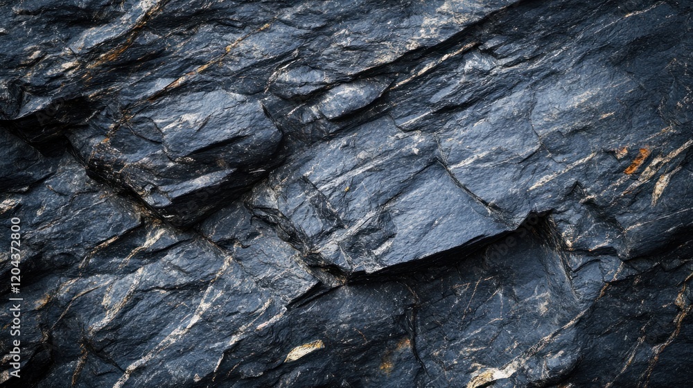 Aufkleber close-up of dark textured rock surface with visible cracks and layers. natural geology background wi