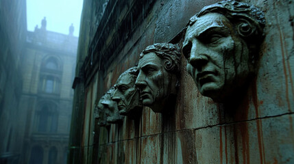 Gothic architecture, A high-fidelity image of gargoyles perched, showcasing intricate details in a striking composition.