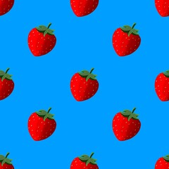 seamless pattern with strawberries on the blue background for wallpaper, fabric, package 