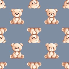 seamless pattern with teddy bears on the grey background for wallpaper, fabric, textiles, graphic design 