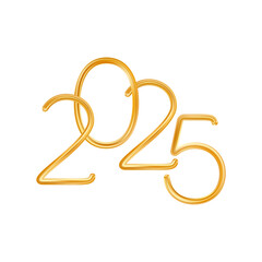 2025 Gold Thin Realistic New Year Number.