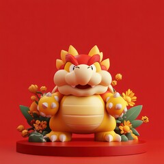 Naklejka premium The 3D display stand with a festival theme has a rich composition. Its colors are yellow and red. It adopts clay material and uses a front view