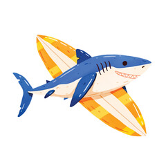 Cute Shark Surfing Cartoon Vector Icon Illustration. Animal Sport Icon Concept Isolated Premium Vector. Flat Cartoon Style