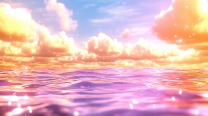 Obraz premium Dreamlike Sunset over Serene Ocean: A Magical Pink and Orange Hue