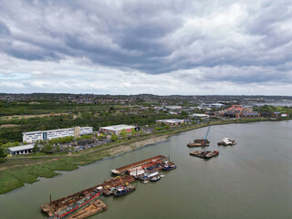 High Angle View of River Thames at Rochester Town in the Unitary of Medway and Located at Kent,...
