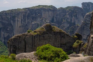 Beautiful mountain landscape with rocks. View of the Meteora monastery in Greece.