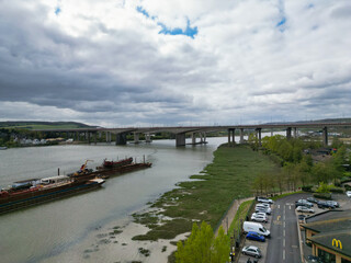 High Angle View of River Thames at Rochester Town in the Unitary of Medway and Located at Kent,...