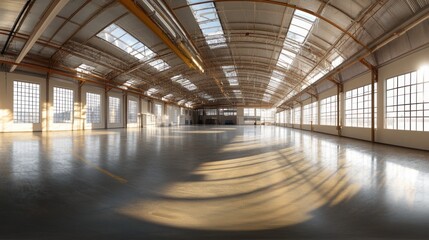 Obraz premium Vast Industrial Space Bathed in Sunlight: A Warehouse Interior