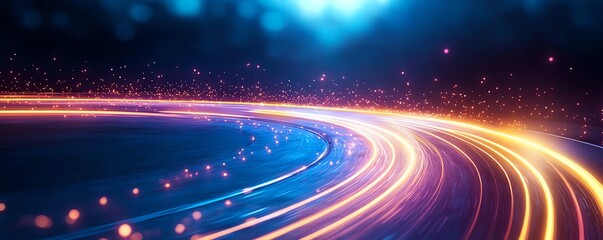 A vibrant and dynamic image showcasing colorful light trails on a dark background