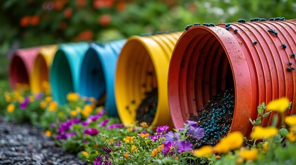 Fototapeta premium Colorful Compost Systems Showcasing Ecological Balance Through Waste Repurposing