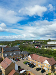 Fototapeta premium Aerial View of Rochester Town in the Unitary of Medway and Located on River Thames, Kent, England United Kingdom. High Angle Drone's Camera Footage was Captured on April 20th, 2024