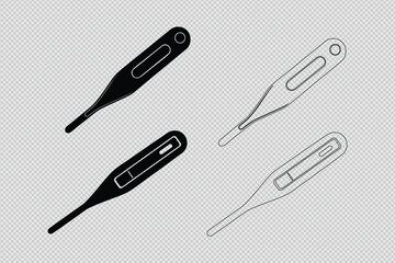 digital thermometer vector graphics in silhouette and line art styles. Perfect for medical illustrations, health apps, and educational materials