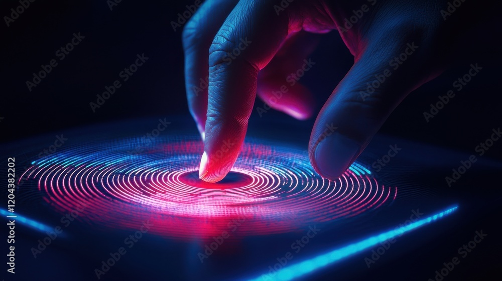 Poster biometric technology innovation digital interaction visual data capture dark environment close-up vi