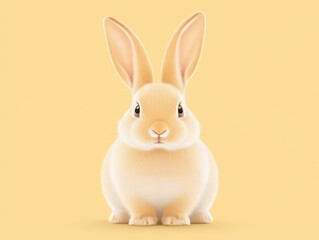 Obraz premium Soft cream colored bunny with alert ears, gazing forward on a pastel yellow background, showcasing a gentle expression and serene mood for springtime themed designs