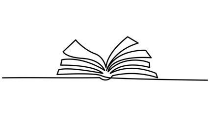 Opened book with flying page in one continuous line drawing. Education study and knowledge library concept in simple linear style,hand drawn book in one line style drawing minimalism decorative art