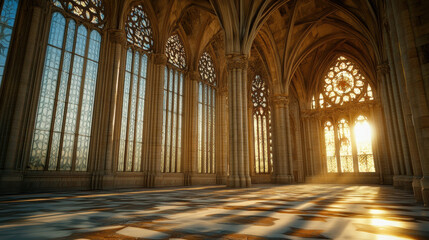 Obraz premium Gothic architecture, A photorealistic rendering of flying buttresses, indicating high fidelity and enhanced detail in a visually striking architectural image.
