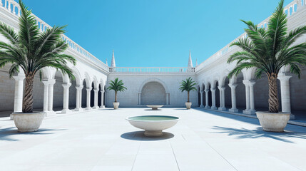 Obraz premium Gothic architecture, A detailed rendering of a Gothic castle courtyard, emphasizing high fidelity and realism in a stunning visual format.