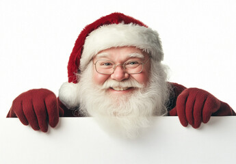 Naklejka premium Santa Claus near huge poster on white background