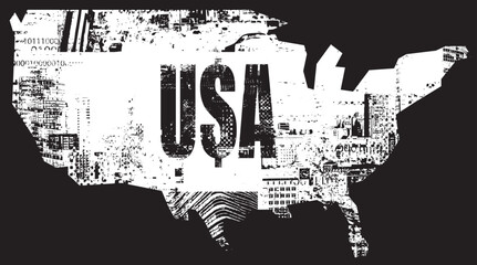 vector Map of America in art grunge background of spots and geometric shapes from elements of big city architecture. suitable for logo, t-shirt design.