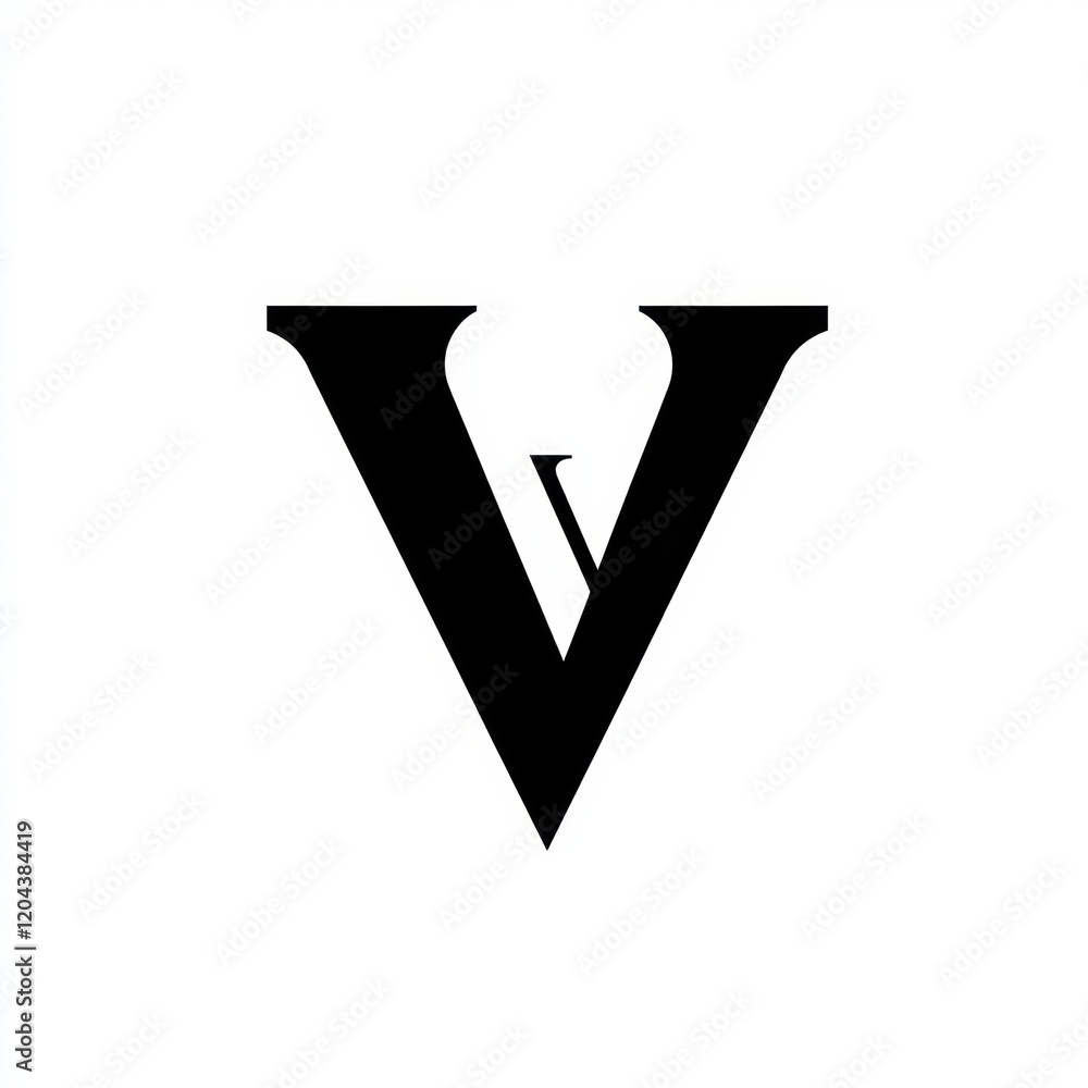Poster symbol showcasing a stylized letter v designed in bold black on a plain white background for artisti