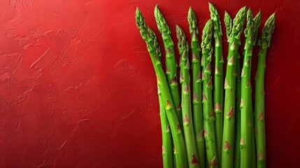 Perfect pattern of asparagus isolated on red background
