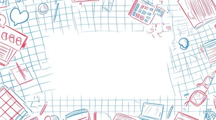 Obraz premium Student's workspace; notebook doodles frame; study background; education design template