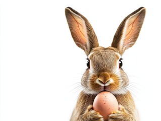 Obraz premium Realistic brown hare gazing forward with detailed fur textures and a serene expression, set against a neutral backdrop, ideal for nature themed or rustic wildlife imagery