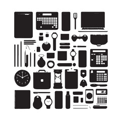 office equipment set silhouette vector illustration