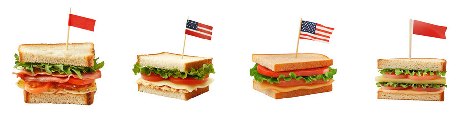 Sandwich toothpick with flag – A decorative toothpick with a flag, often used to hold the sandwich together. Isolated on Clear White Background Highly Detailed