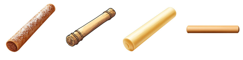Fototapeta premium Rolling pin – A cylindrical tool used to flatten dough or marzipan. Isolated on Clear White Background Highly Detailed 