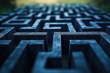 Bar chart in a maze symbolizing strategic planning, with a sleek and modern aesthetic.