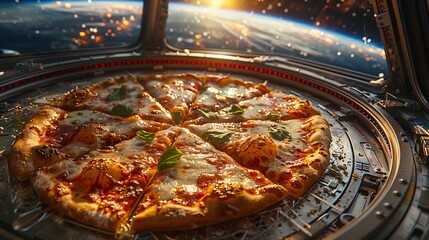 Closeup of delicious pizza placed in a metal plate showcasing concept of space