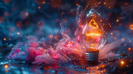 Beautiful light bulb blowing and showcasing a concept of space in beautiful colorful background