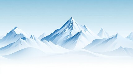Endless snowy mountain range with soft gradients and expansive ridges under a clear blue sky, presented in a high quality vector illustration for nature lovers and scenic artwork