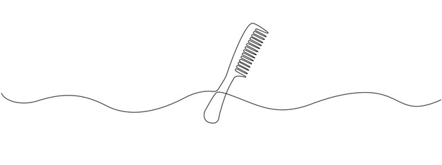 Obraz premium Continuous drawing of comb in simple linear style for symbol , web banner of hair salon. Editable stroke. Doodle style vector illustration.