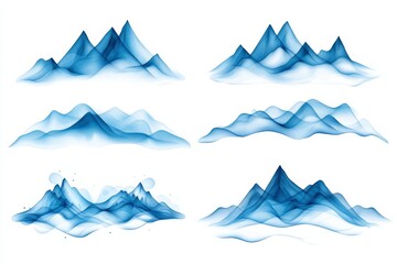 Collection of abstract mountain silhouettes with diverse forms, icy gradients, and clean lines, ideal for minimalist designs, conceptual landscapes, and premium vector illustrations