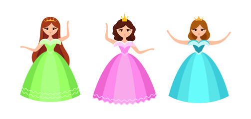 Quinceanera princess character. Young girl in a fluffy dress with a crown.