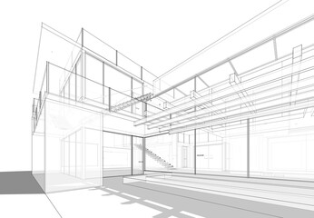 House architectural drawing 3d illustration