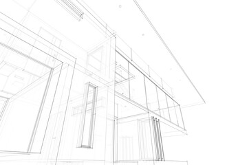 House architectural drawing 3d illustration