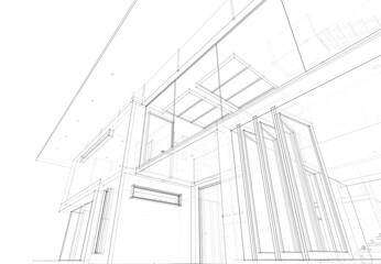 House architectural drawing 3d illustration