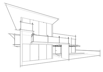 Architectural sketch of modern building vector 3d illustration