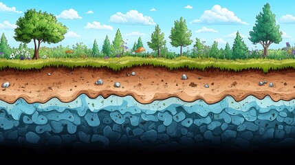 Lush forest landscape with trees and detailed underground layers