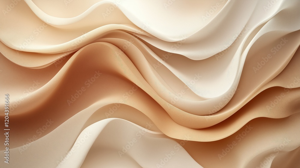 Poster elegant beige fabric waves background with soft flowing textures and abstract design