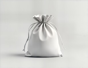 Empty drawstring bag isolated on gray background. Modern design. Versatile object. Use for fashion gifting. Blank template for branding. Looks practical, stylish. Perfect for shopping camping.